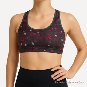 Nike Dri-FIT Sports Bra Medium Gray Pink Print Racerback Compression Top